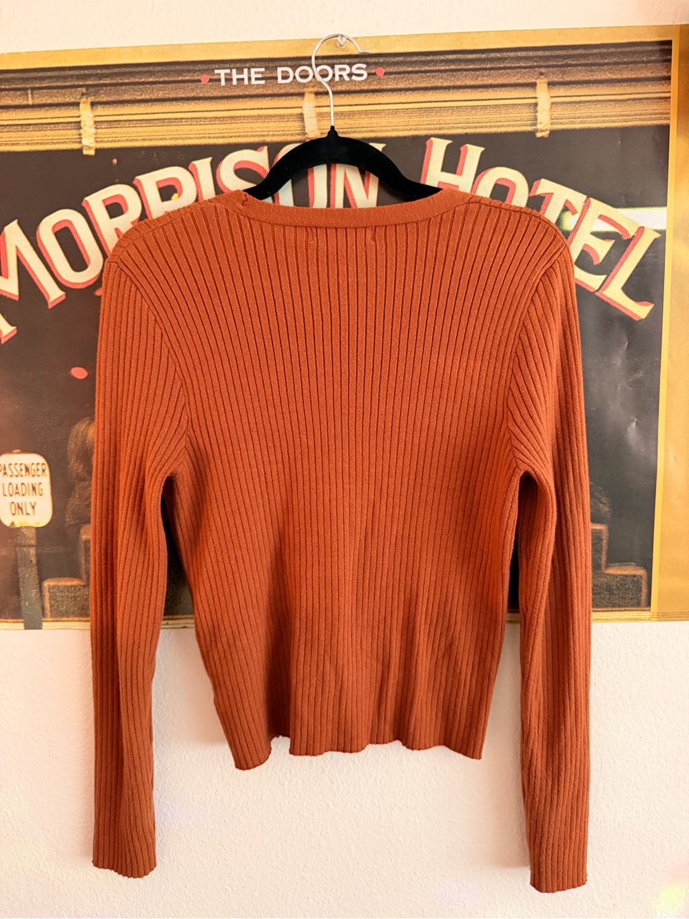 Francesca's Collections Rust Ribbed V-Neck Sweater - Picture 2 of 5